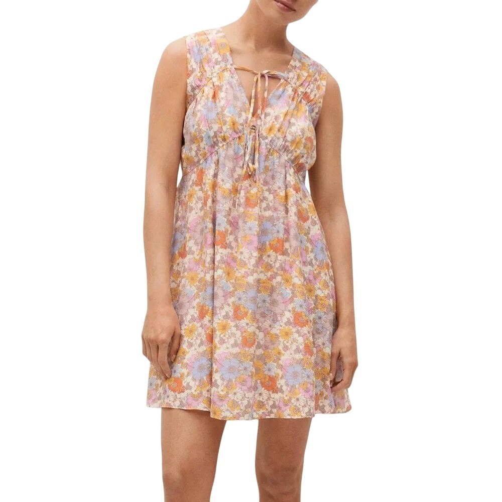 NWT MNG Mango Floral Mini Dress V-Neck Tie Sleeveless Fit Flare Size 10